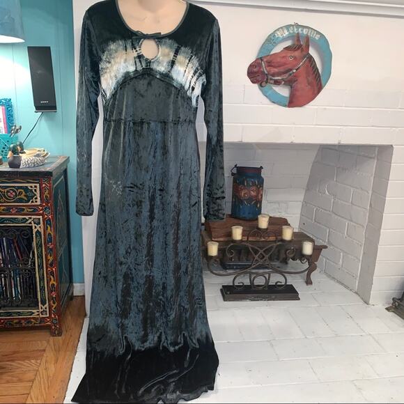 VINTAGE 90’s NWT UNWORN CRUSHED VELVET MAXIDRESS M - Picture 1 of 7